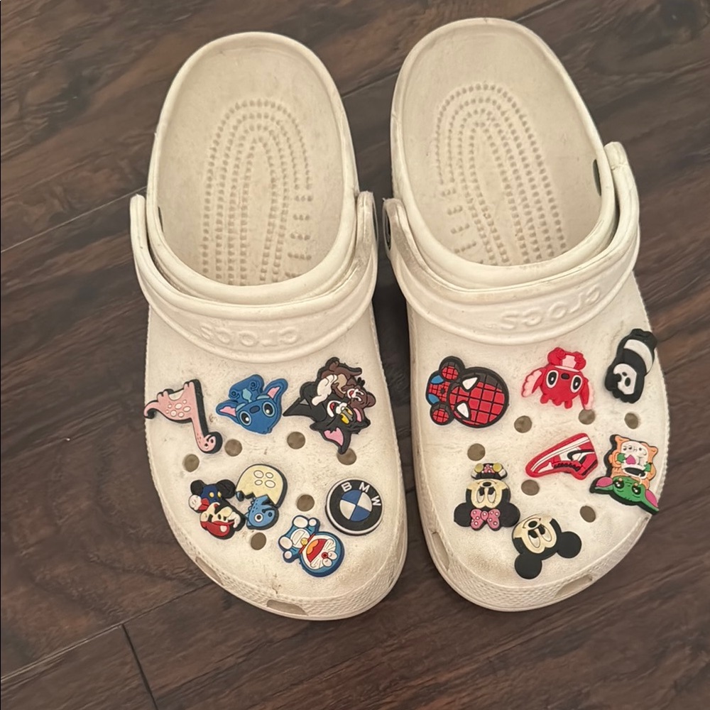 Crocs White Clogs with Cartoon Charms